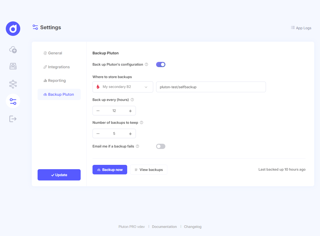 Pluton Self-Backup Settings