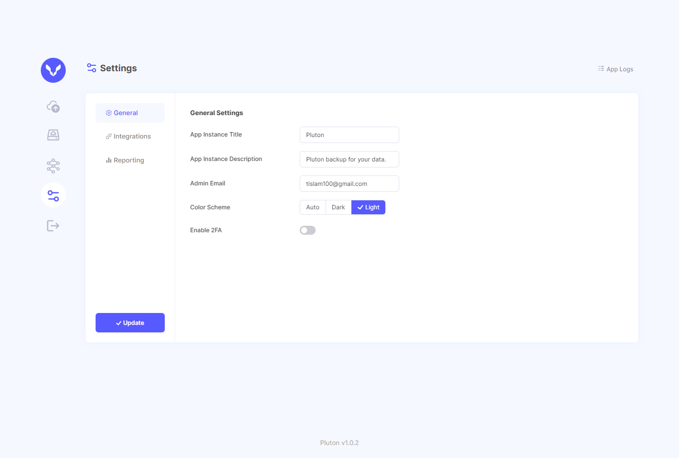 Pluton Settings page