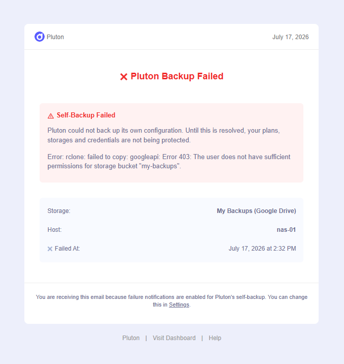Pluton Self-Backup Failure Email