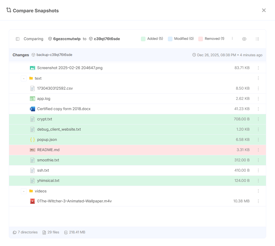Pluton compare snapshots